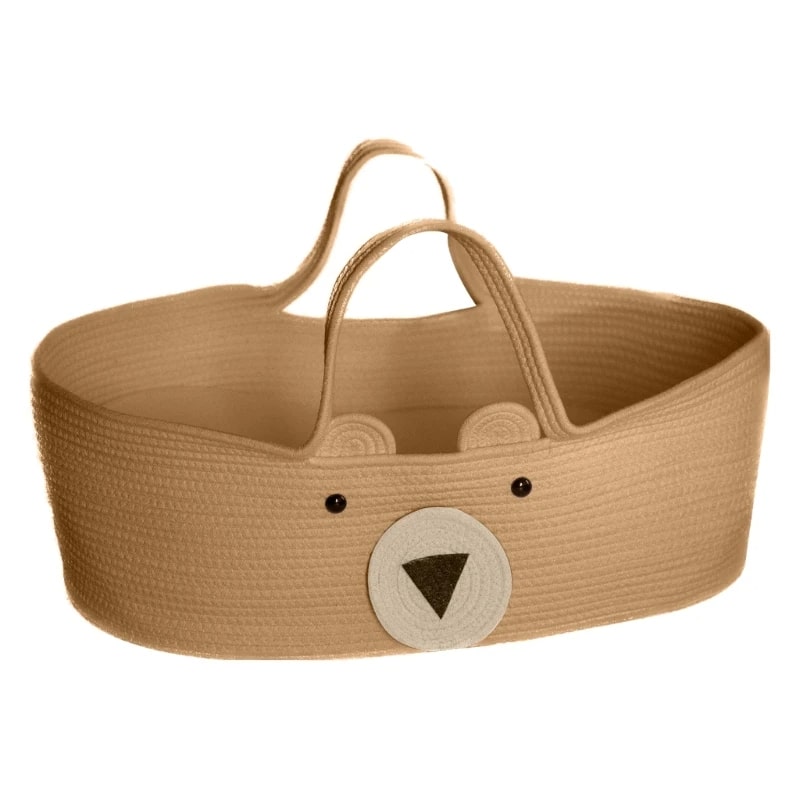 Wicker-look changing basket with a teddy bear motif