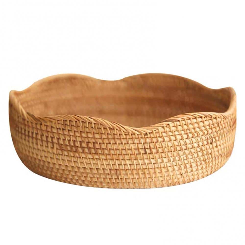 Low flat handwoven rattan tray basket