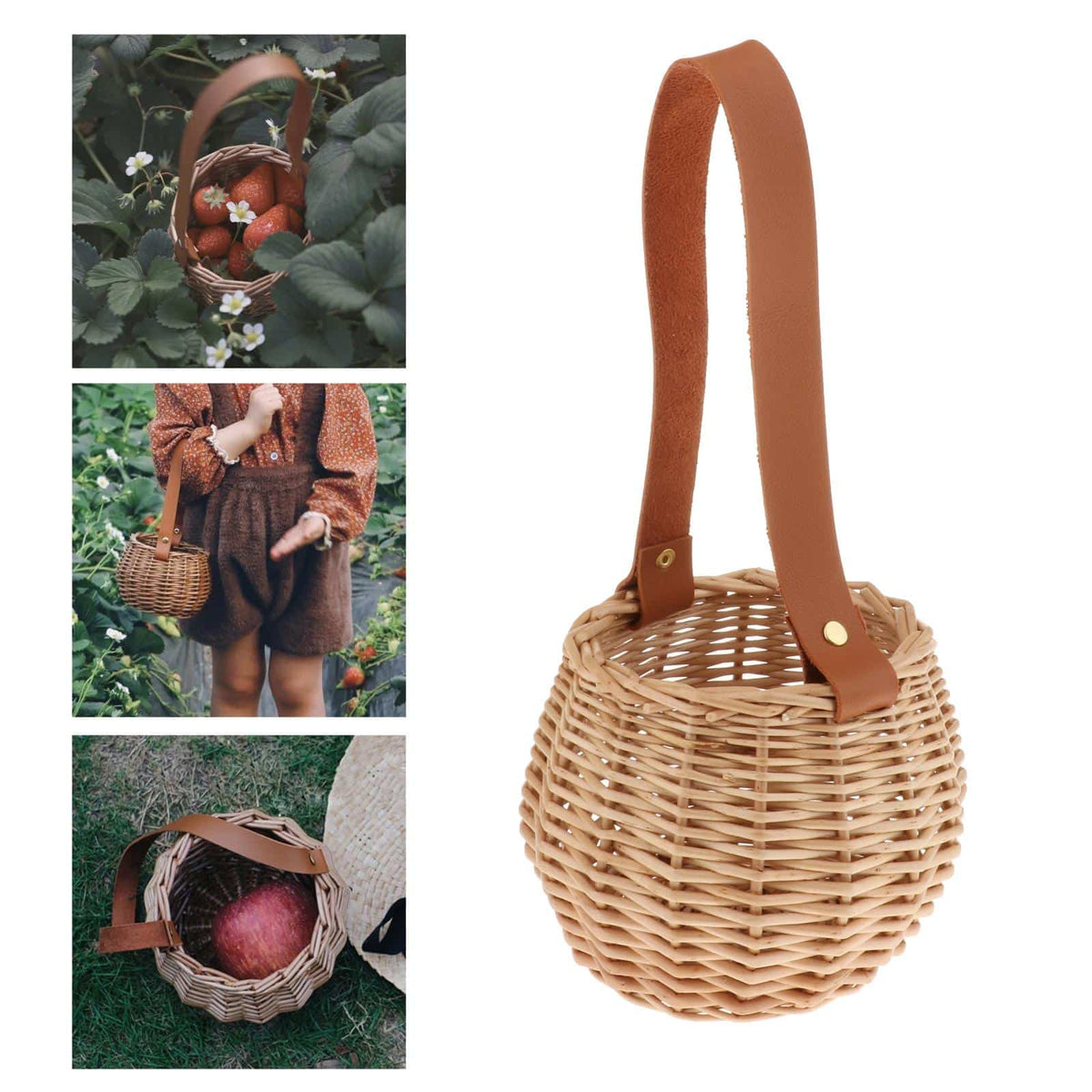 Round rattan and wicker plant basket – multiple views