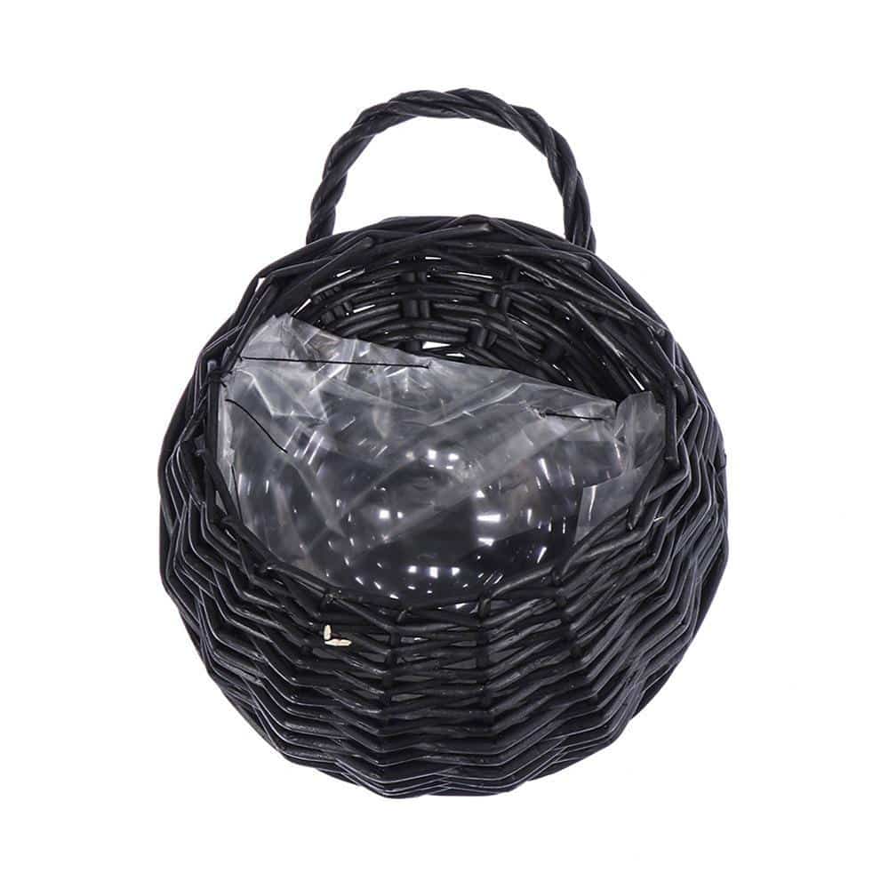 Black handmade rattan and wicker plant holder