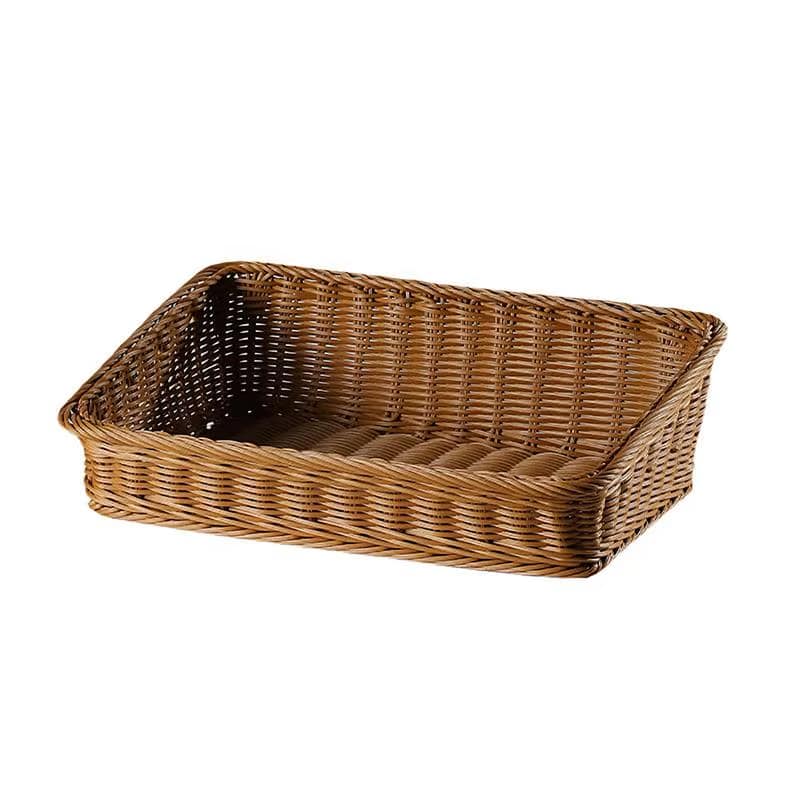 Slim rattan-look storage basket in a natural tone with brown highlights