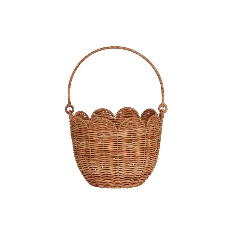 Nordic bamboo storage basket with a braided rope handle in a warm sand tone