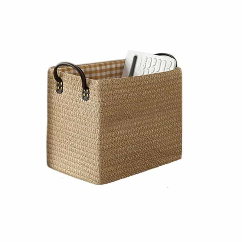 Square hand-braided rattan box basket with two handles – another view