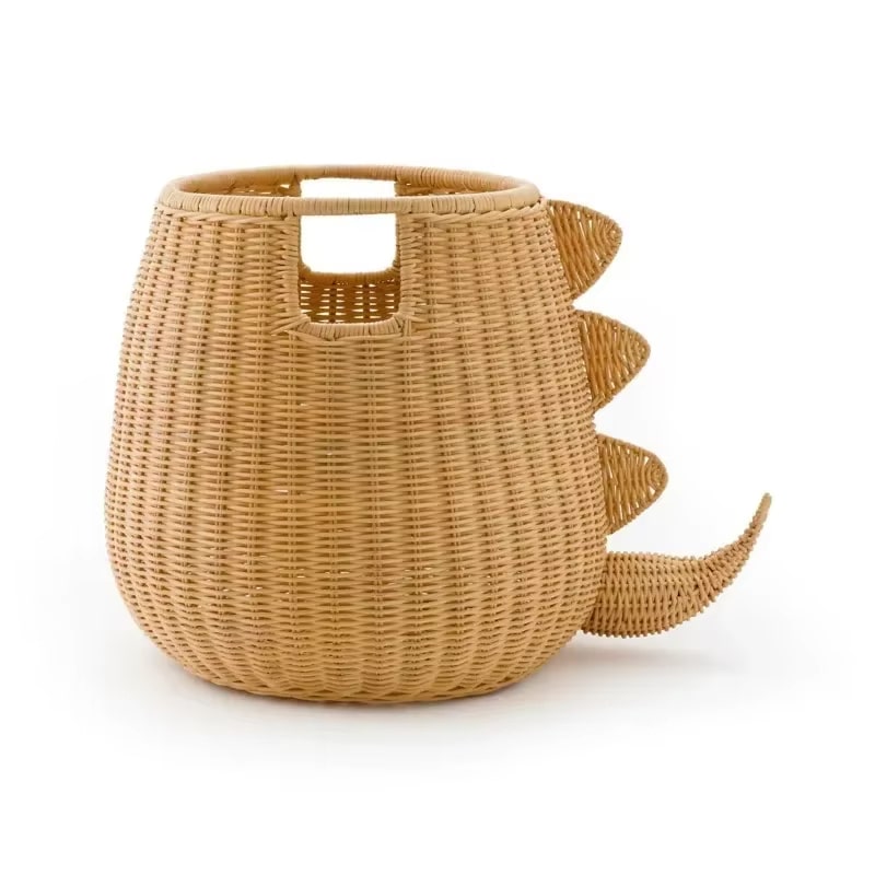 Dinosaur-shaped handwoven rattan toy basket