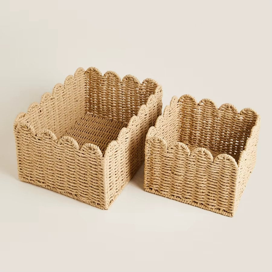 Generous woven rattan storage basket with sturdy handles – multiple views