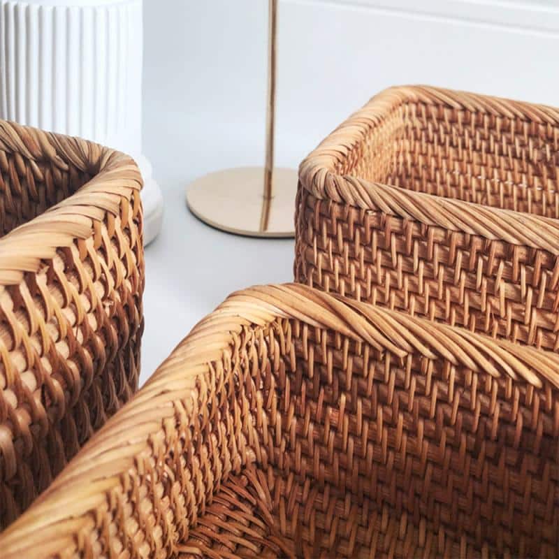 Rectangular rattan vanity organizer basket with clean edges – close-up detail (2)