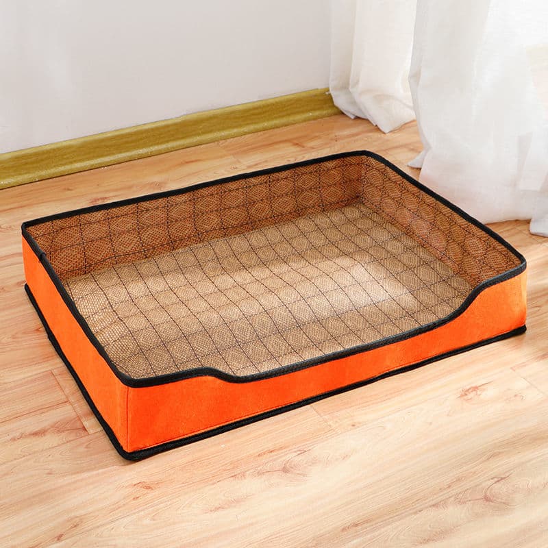 Rectangular rattan dog bed with crisp corners