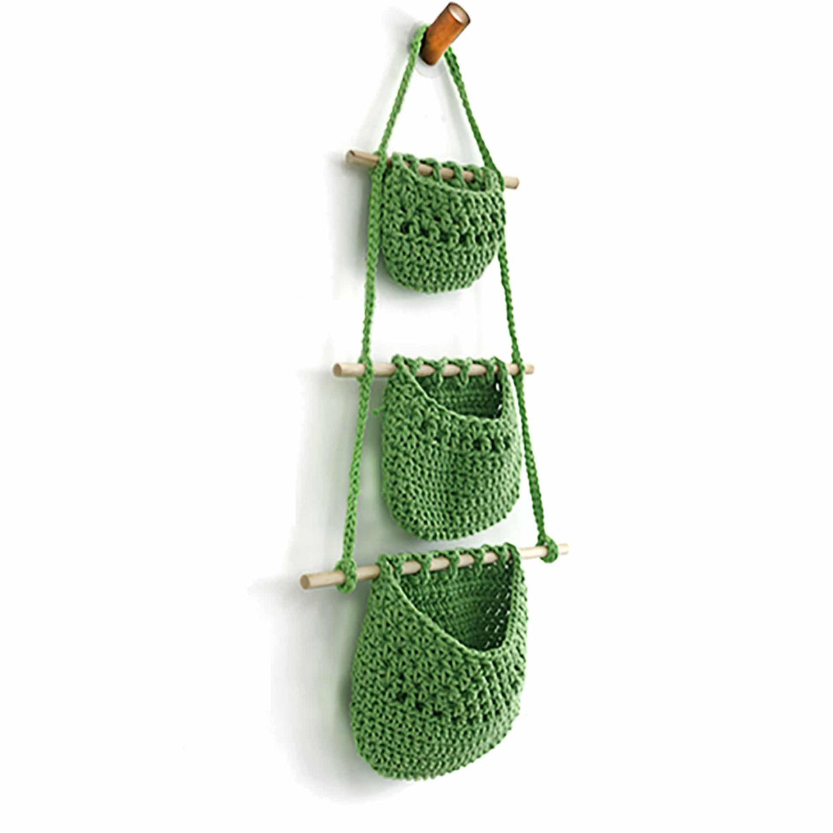 Three-tier woven wall hanging basket – green variant, another view