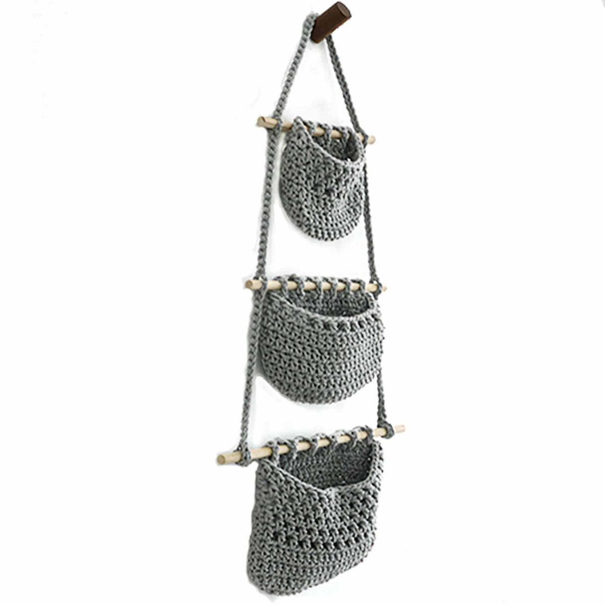Three-tier woven wall hanging basket – gray variant, another view