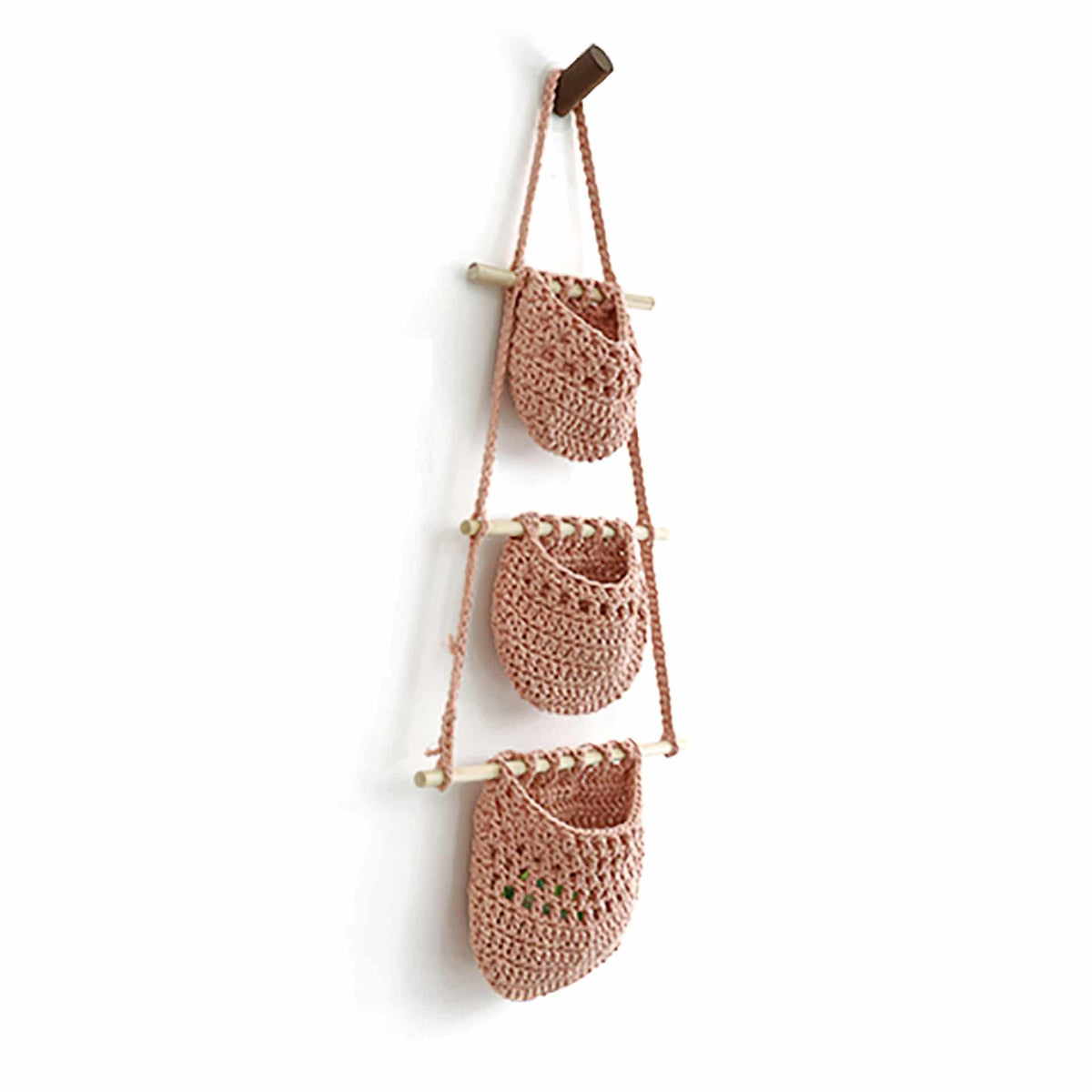 Three-tier woven wall hanging basket – pink variant