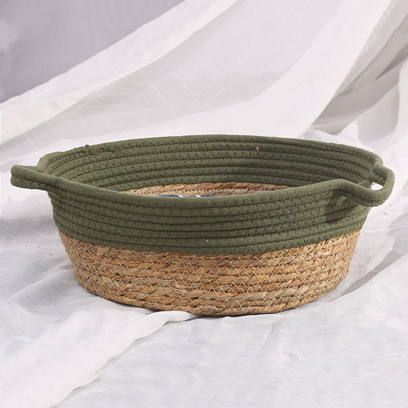 Green rattan dog bed with a plush cushion – another view