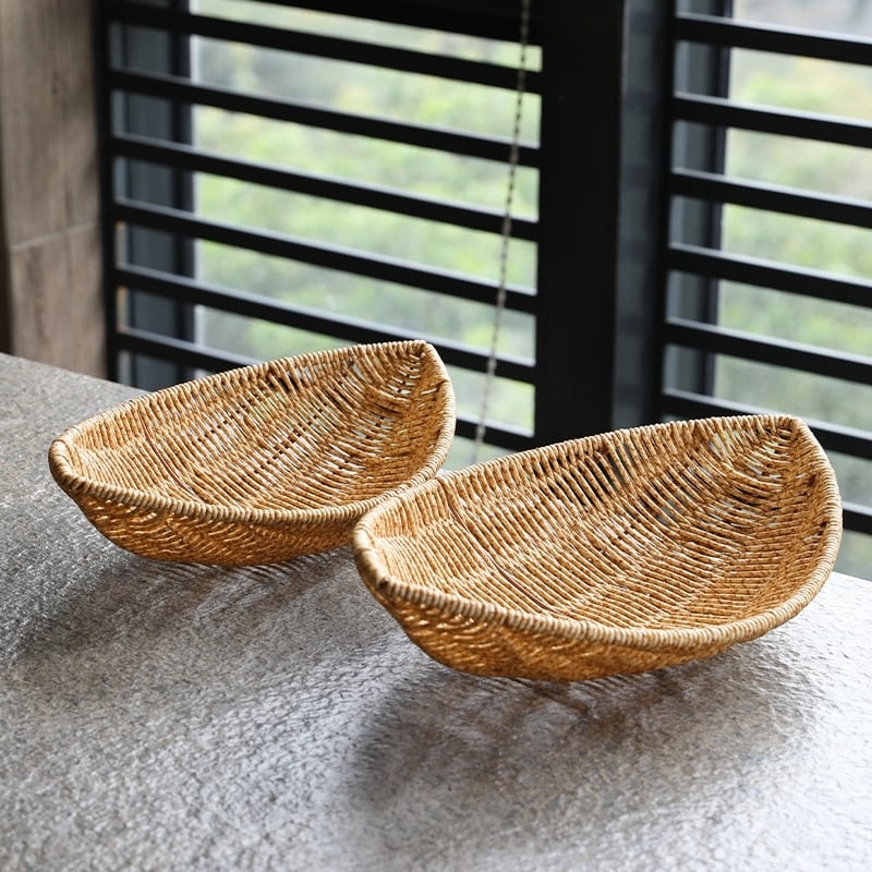 Open woven natural rattan produce basket – shown in a room setting (3)