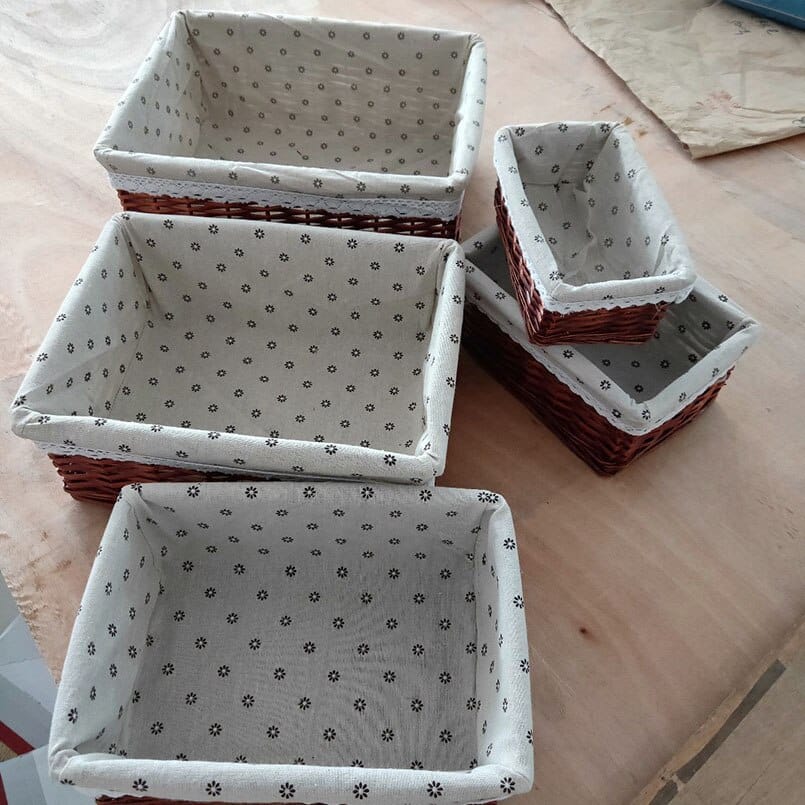 Rectangular rattan storage basket with a removable cotton liner – multiple views (2)