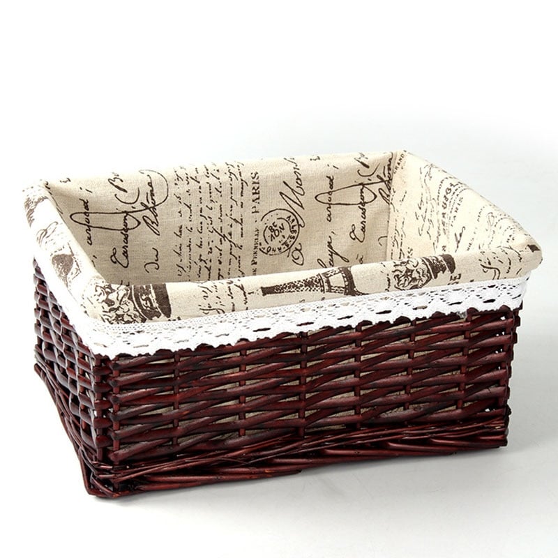 Stackable rectangular rattan storage baskets – brown variant