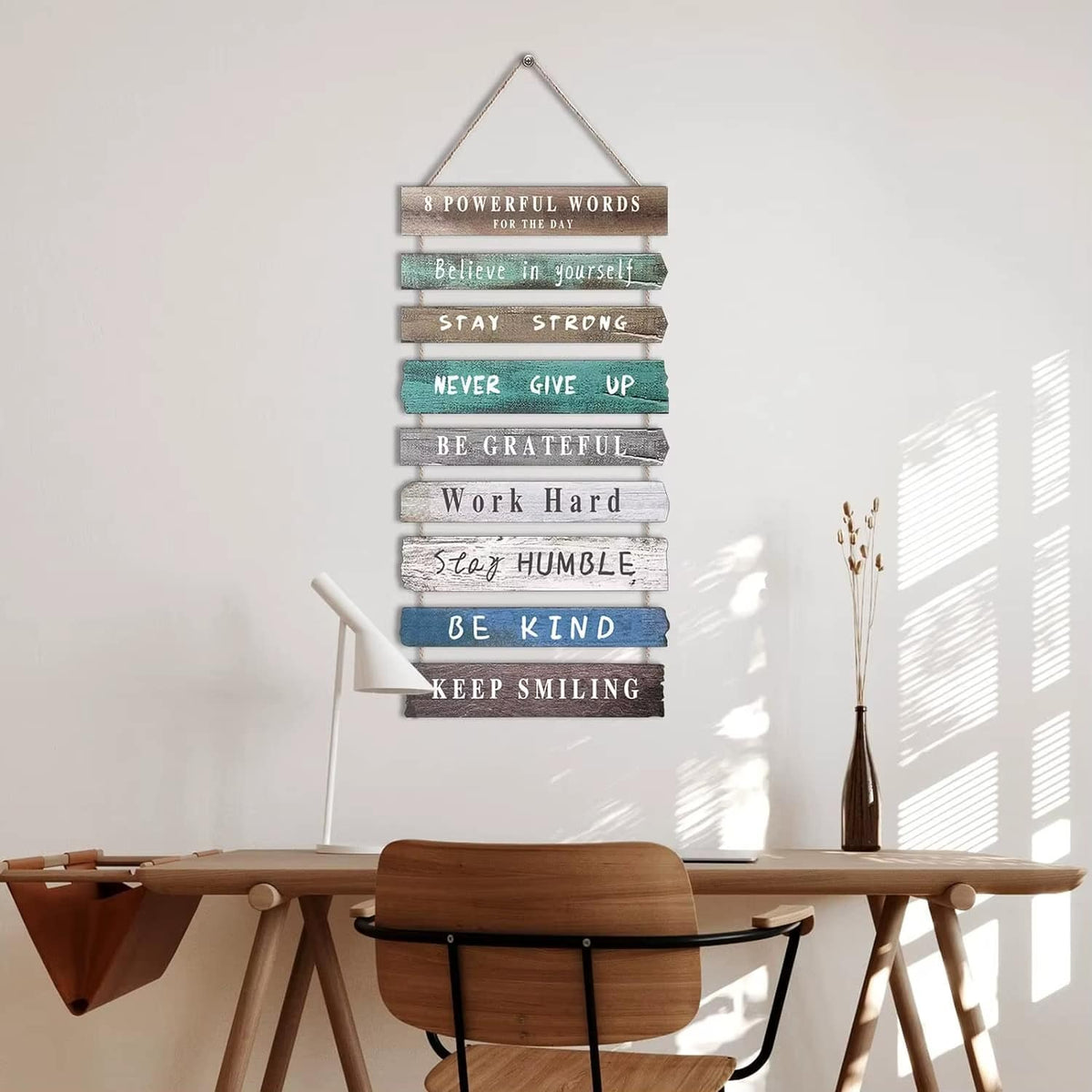 Inspirational engraved wooden wall sign – shown in a room setting (2)