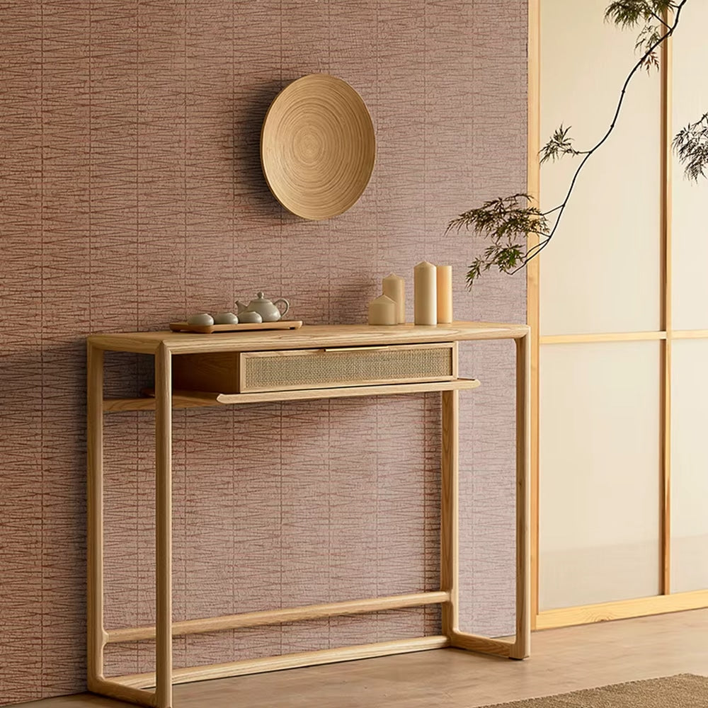 Bark-effect wallpaper in warm veined wood tones – shown in a room setting (2)