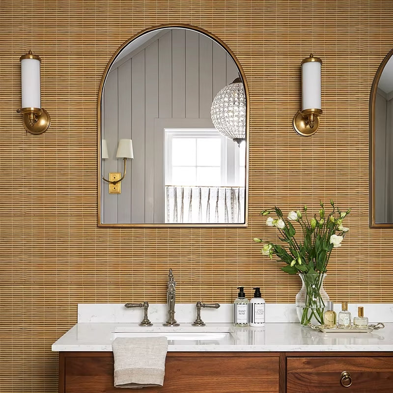 Brown waterproof bamboo wallpaper – shown in a room setting