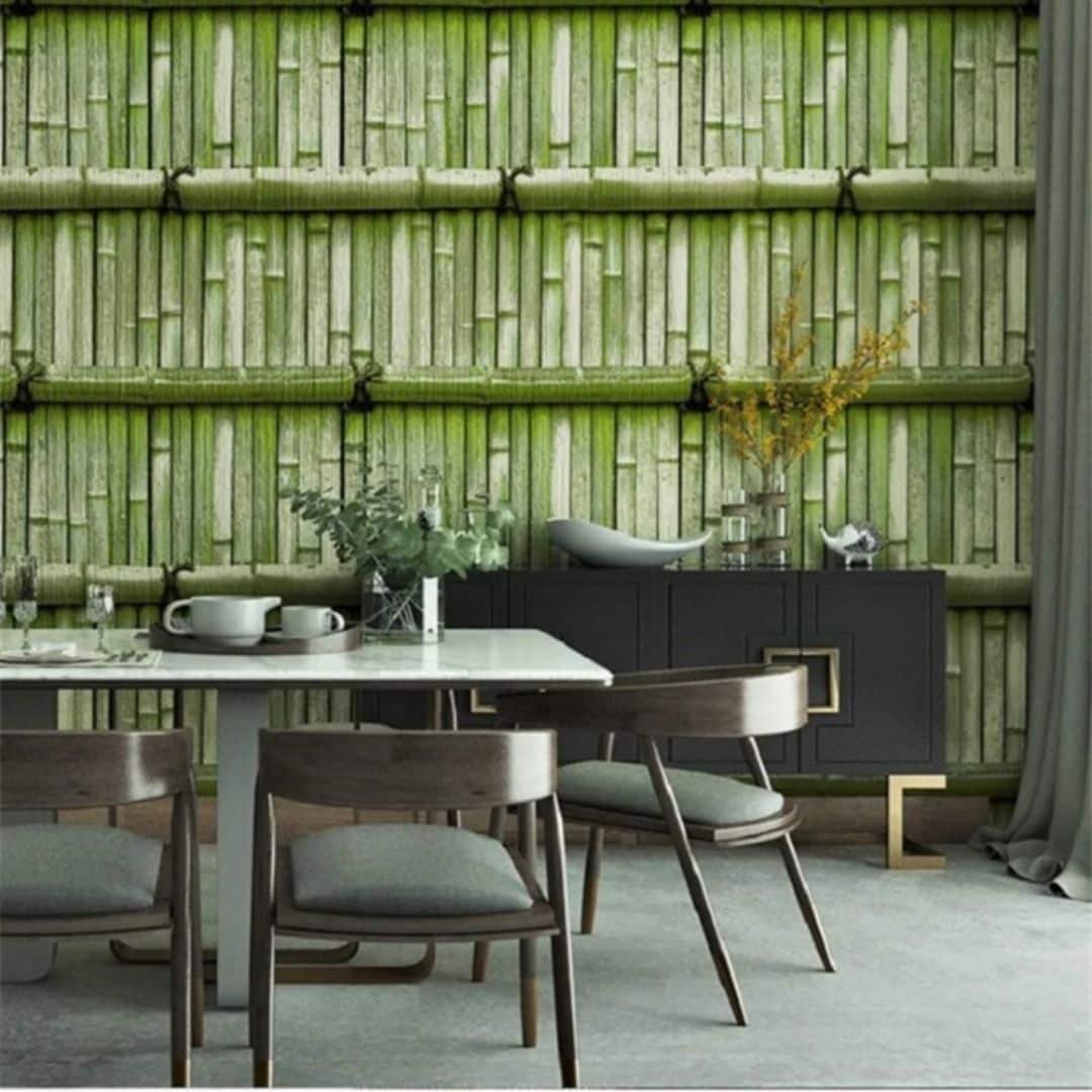 Realistic modern bamboo wallpaper – shown in a room setting