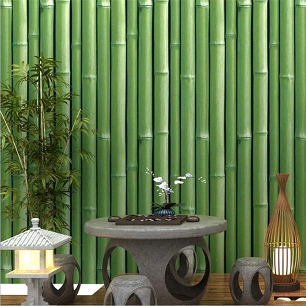 Country bamboo leaf wallpaper in soft green – close-up detail