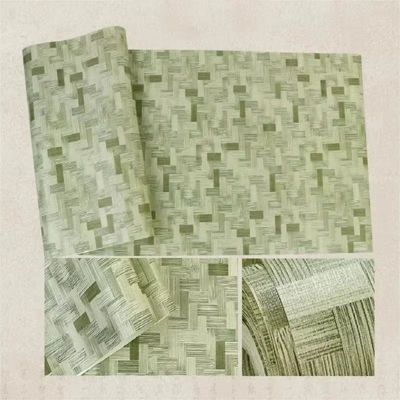 Green geometric bamboo wallpaper – close-up detail