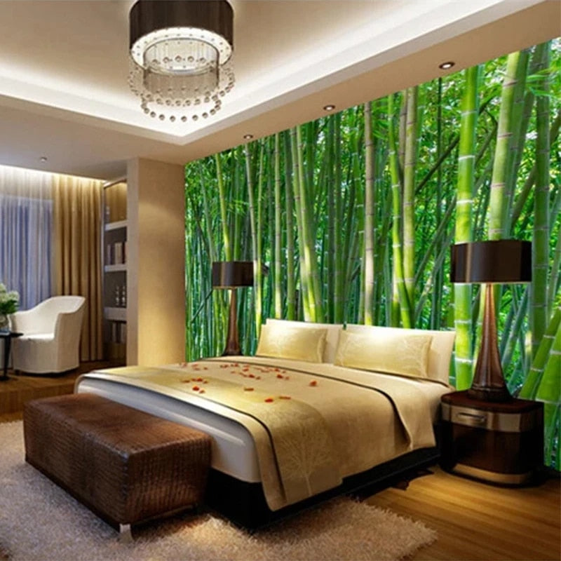 3D printed bamboo wallpaper on a wood-fiber base – shown in a room setting