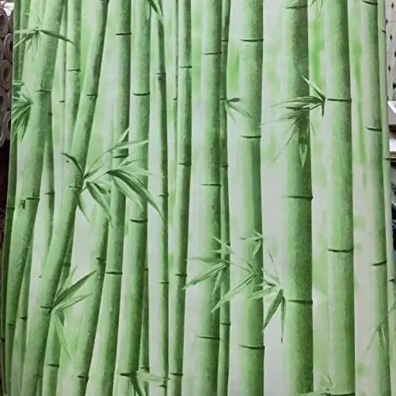 Peel-and-stick vinyl bamboo wallpaper in deep greens – close-up detail