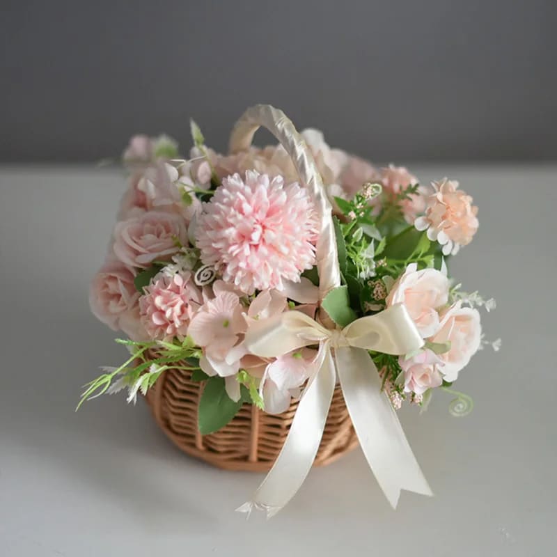 Small handmade wicker-look basket with a supple handle – shown in a room setting