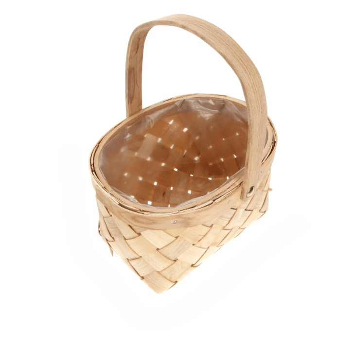 Small woven wicker basket with a wooden handle – another view