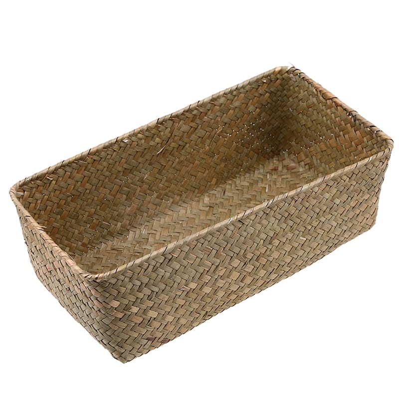 Small rectangular rattan storage basket with neatly worked edges