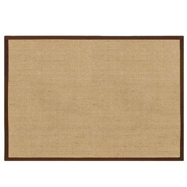 Small brown rectangular rattan rug with a braided border