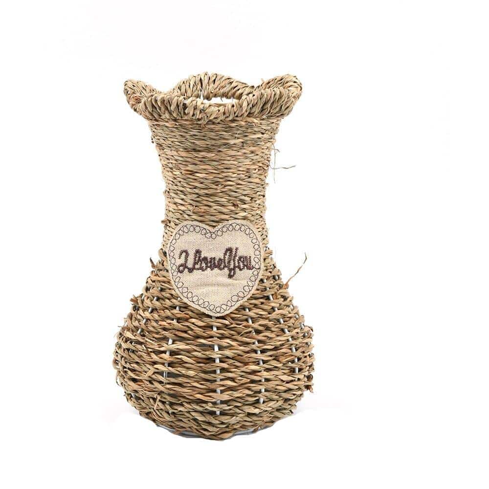 Small rattan bud vase with an engraved love message