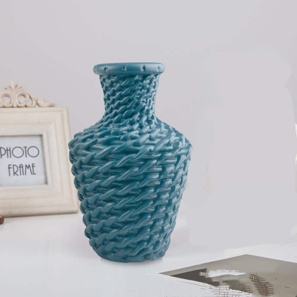 Small modern hand-braided rattan vase
