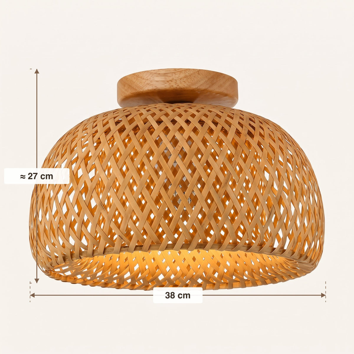 Woven bamboo dome flush mount light on a solid wood canopy – dimensions diagram (2)
