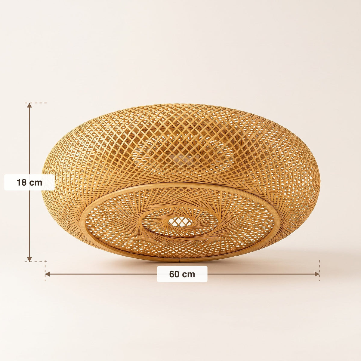 Large flat woven bamboo lantern ceiling light – dimensions diagram (2)