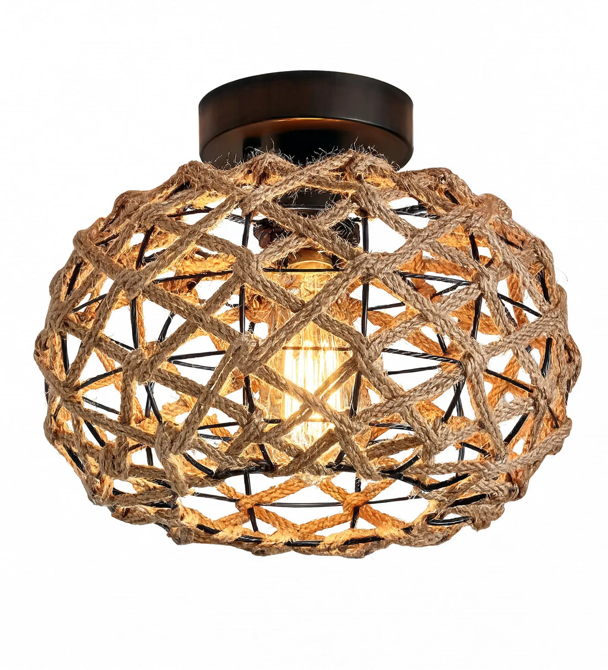 Symi knotted hemp rope dome ceiling light on a white steel frame