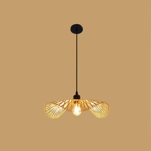 Balinese-style handwoven rattan ceiling light with a rounded silhouette – shown lit (2)