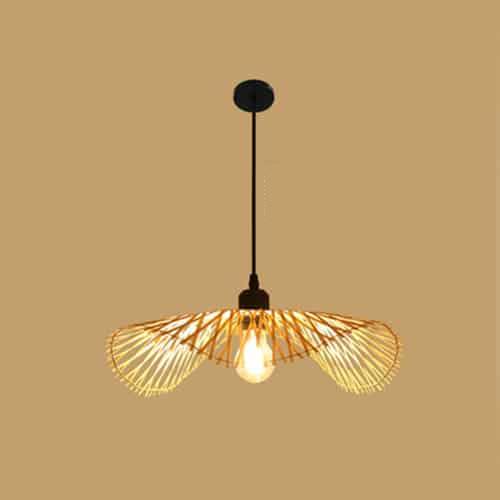 Balinese-style handwoven rattan ceiling light with a rounded silhouette – XL variant, shown lit