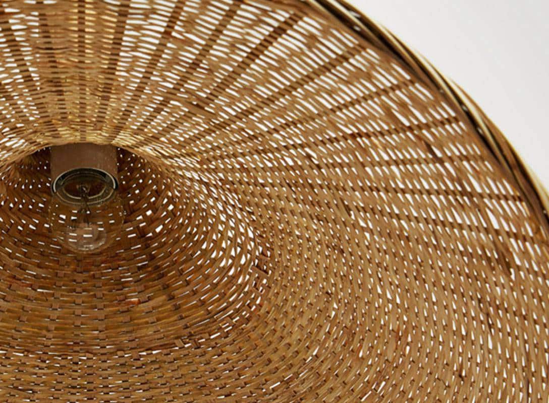 Round handmade rattan, bamboo and wicker ceiling light – close-up detail (2)