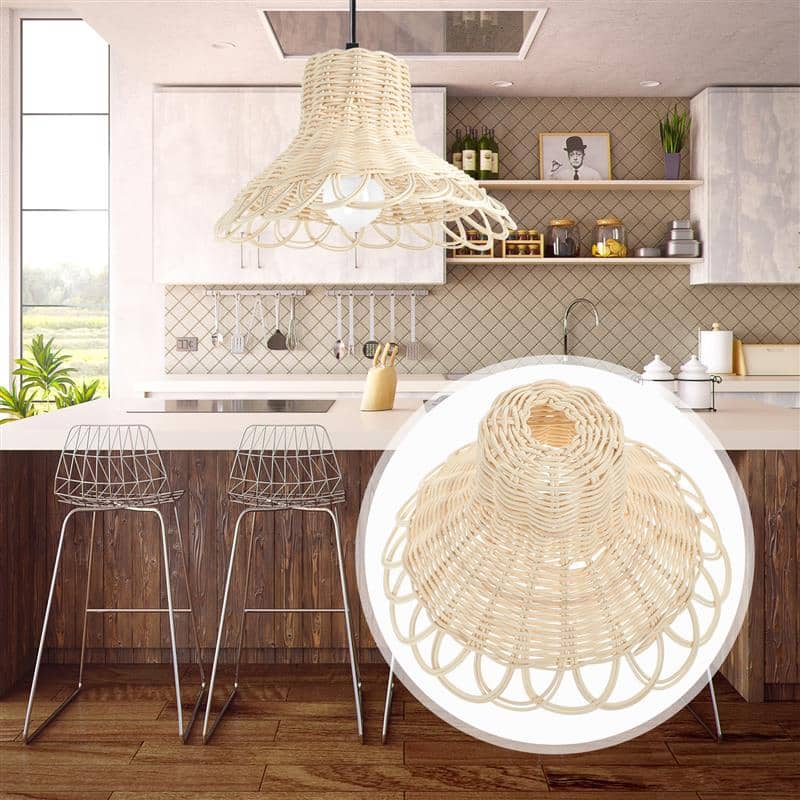 White lacquered handwoven rattan ceiling light – shown in a room setting (2)