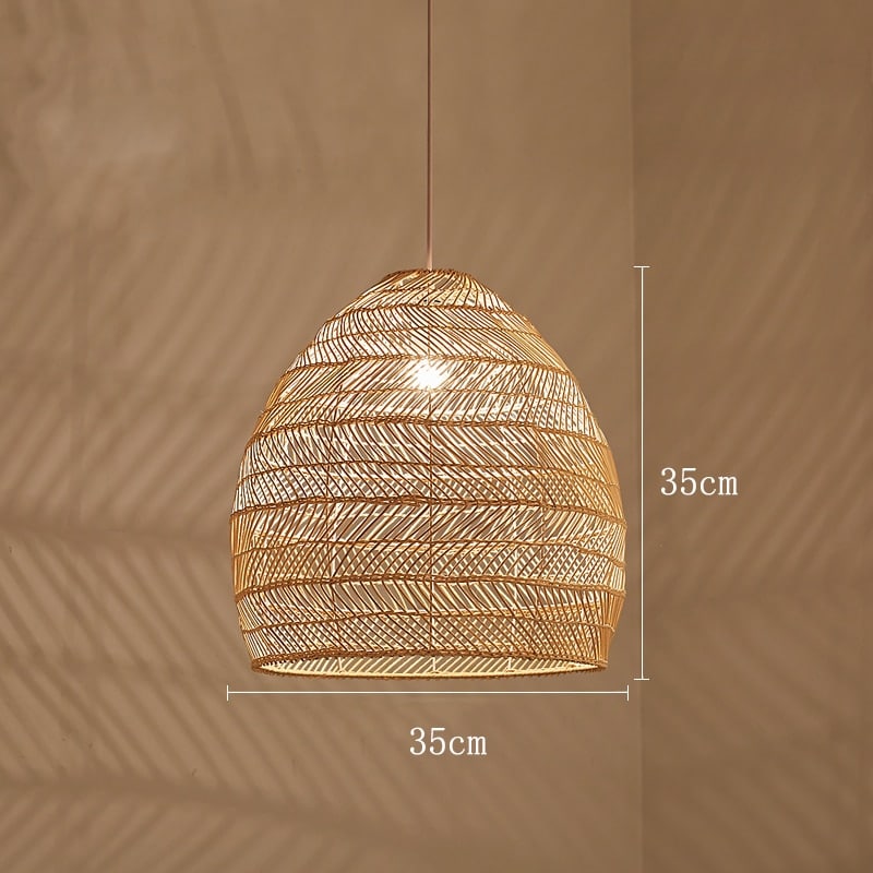 Adjustable-height vintage rattan LED ceiling light – dimensions diagram