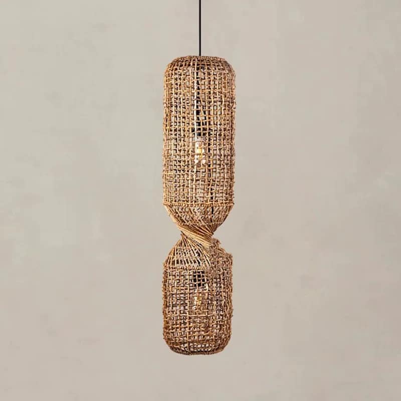 Vintage hand-braided rattan crown LED ceiling light with an iron frame