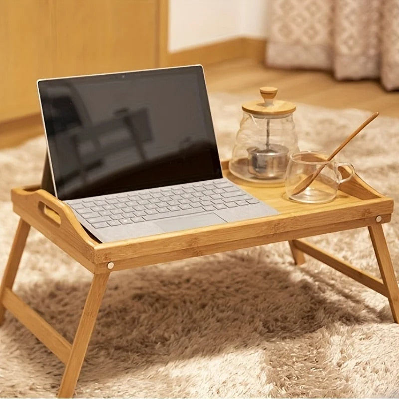 Bamboo tray with legs and side handles – shown in a room setting (2)
