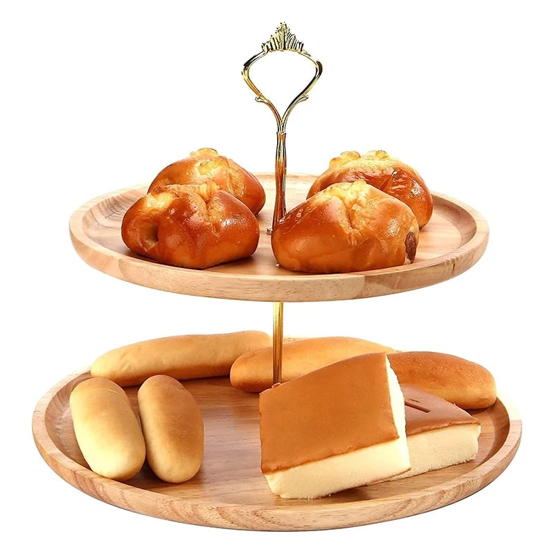 Round two-tier bamboo tray