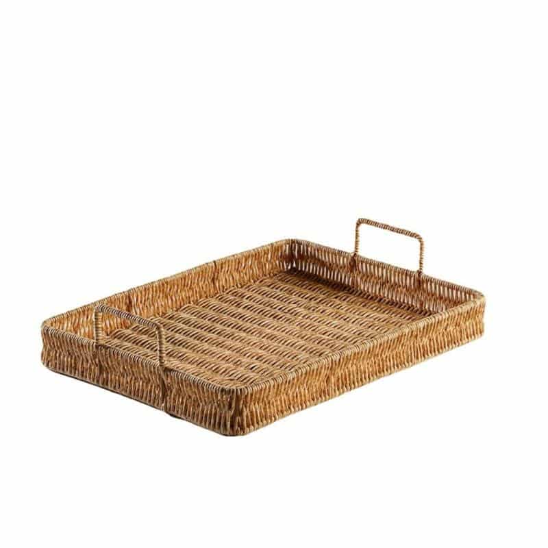 Faux rattan storage tray with sturdy handles