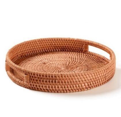 Round woven rattan serving tray with side cutout handles – another view (2)