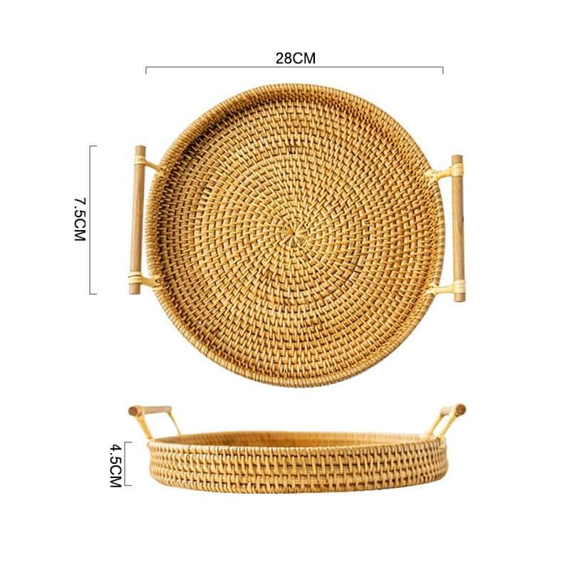 Light beige rattan serving tray with solid wood handles – dimensions diagram (2)