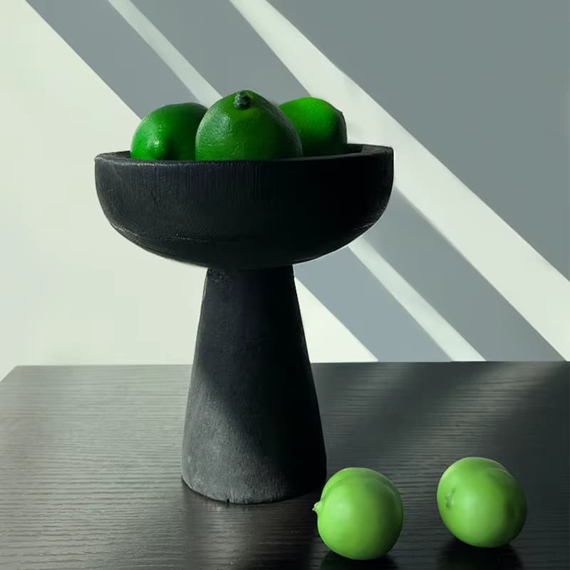 Footed fruit stand with a wood base and hand-braided rattan tray – another view (2)