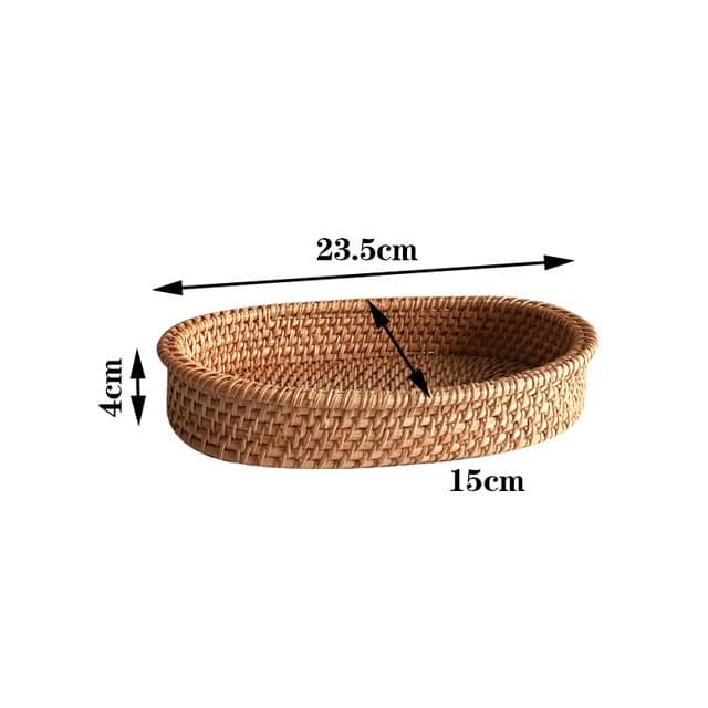 Oval genuine rattan tray with side handles – M variant, dimensions diagram