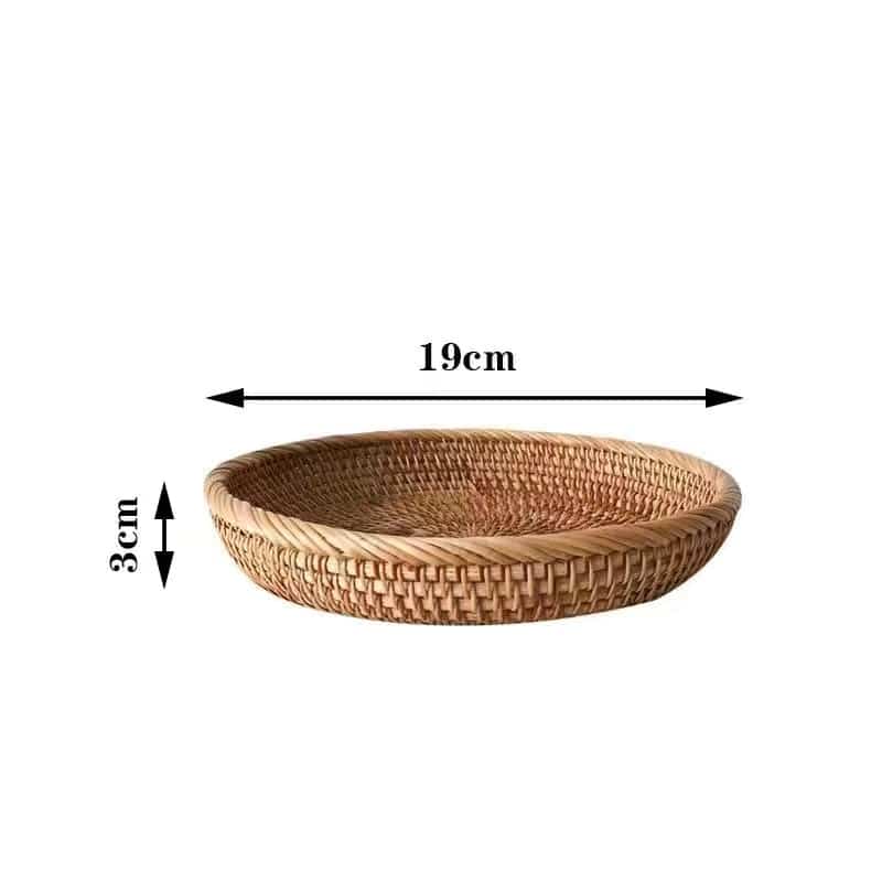Round genuine rattan tray with natural ribs and a rounded border – dimensions diagram