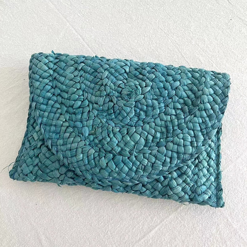 Handmade structured straw clutch – blue variant, another view